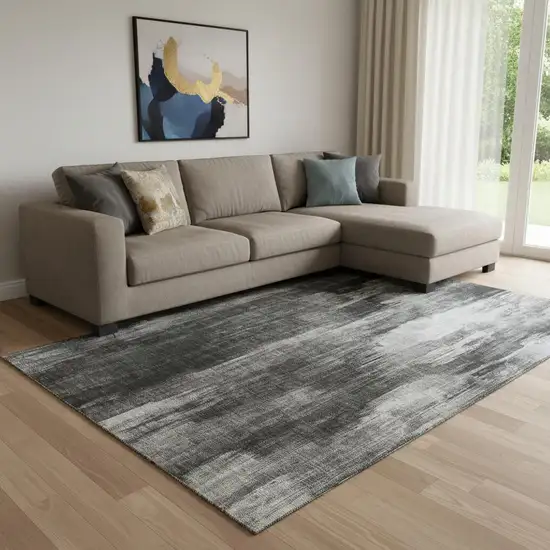 Gray And Ivory Abstract Washable Area Rug With UV Protection Photo 1