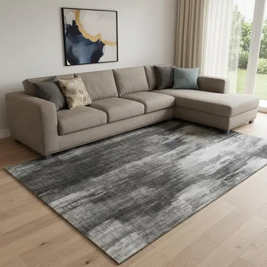Gray And Ivory Abstract Washable Area Rug With UV Protection Photo 1