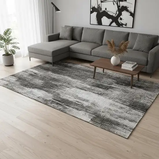 Gray And Ivory Abstract Washable Area Rug With UV Protection Photo 2