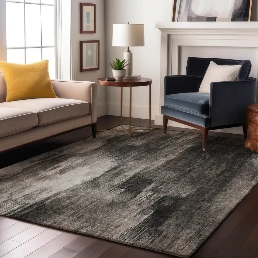 Gray And Ivory Abstract Washable Area Rug With UV Protection Photo 4