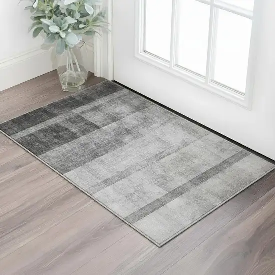 Gray And Ivory Abstract Washable Area Rug With UV Protection Photo 2