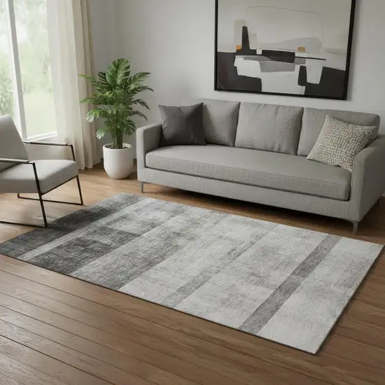 Gray And Ivory Abstract Washable Area Rug With UV Protection Photo 1