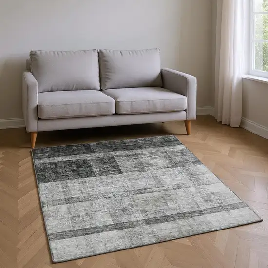 Gray And Ivory Abstract Washable Area Rug With UV Protection Photo 2