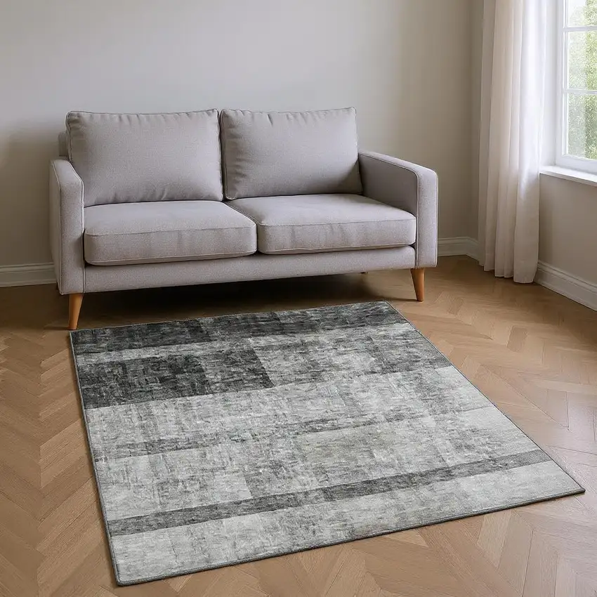 Gray And Ivory Abstract Washable Area Rug With UV Protection Photo 2