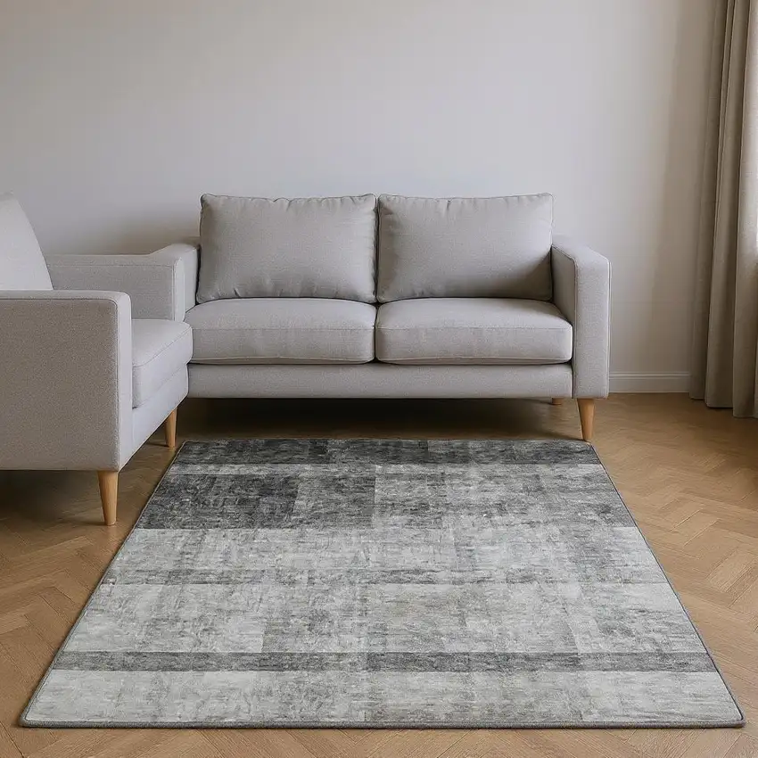 Gray And Ivory Abstract Washable Area Rug With UV Protection Photo 2