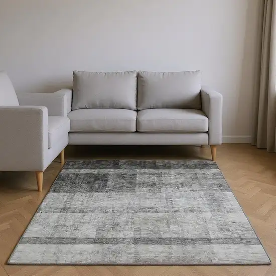 Gray And Ivory Abstract Washable Area Rug With UV Protection Photo 2