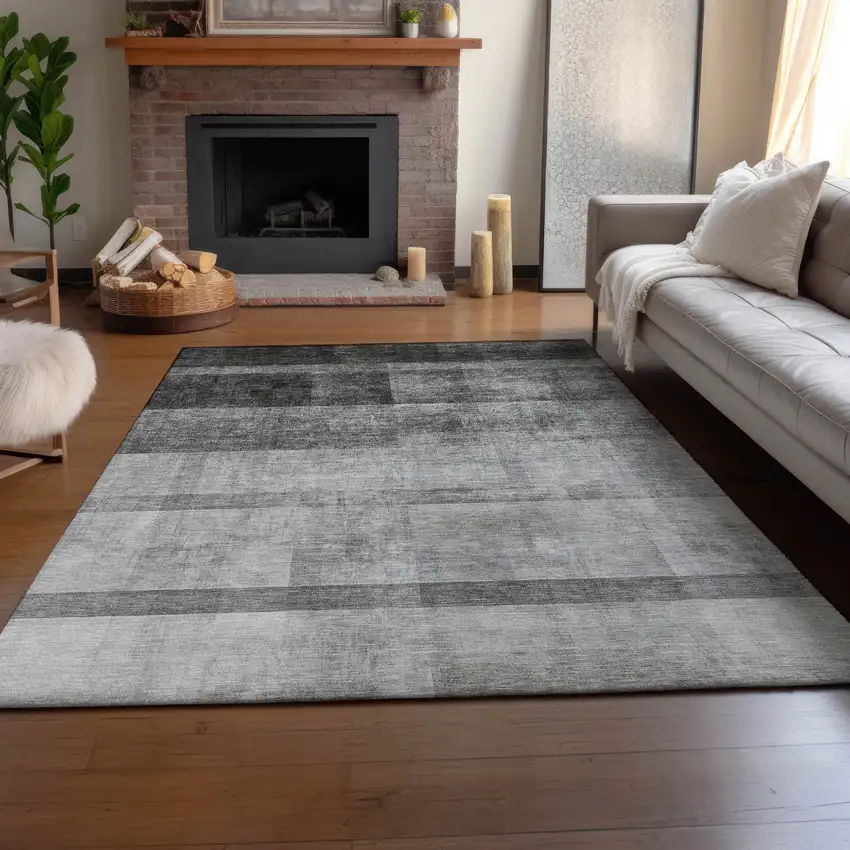 Gray And Ivory Abstract Washable Area Rug With UV Protection Photo 6