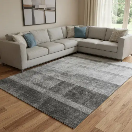 Gray And Ivory Abstract Washable Area Rug With UV Protection Photo 1