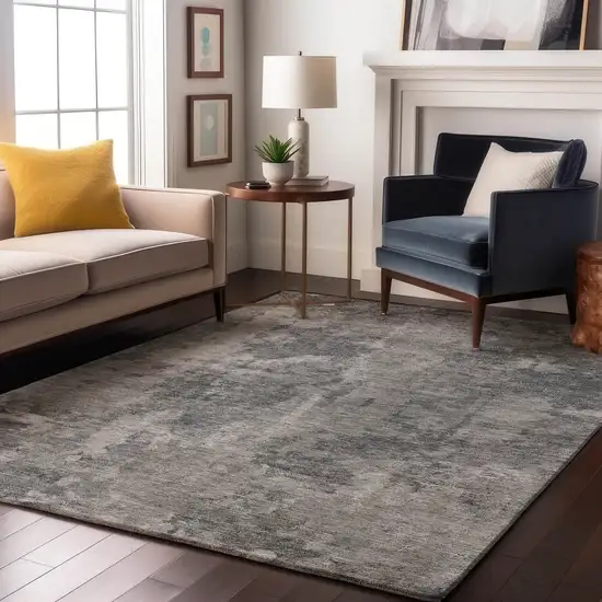 Gray And Ivory Abstract Washable Area Rug With UV Protection Photo 6