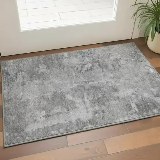 Gray And Ivory Abstract Washable Area Rug With UV Protection Photo 2