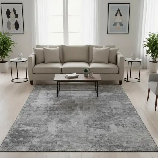 Gray And Ivory Abstract Washable Area Rug With UV Protection Photo 2