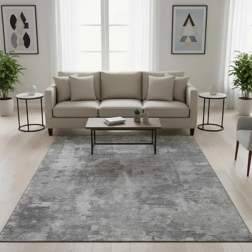 Gray And Ivory Abstract Washable Area Rug With UV Protection Photo 2