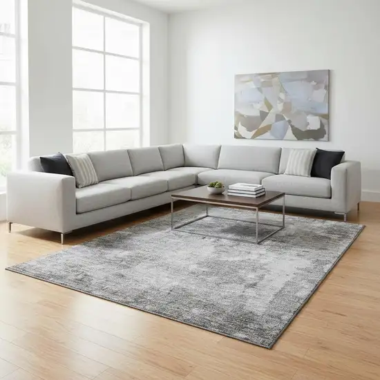Gray And Ivory Abstract Washable Area Rug With UV Protection Photo 2