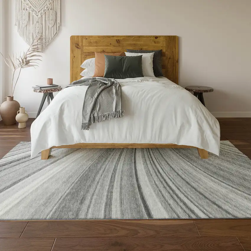 Gray And Ivory Abstract Washable Area Rug With UV Protection Photo 6