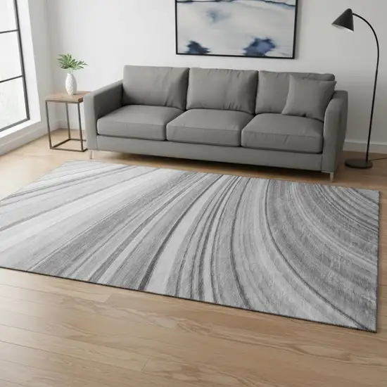 Gray And Ivory Abstract Washable Area Rug With UV Protection Photo 2