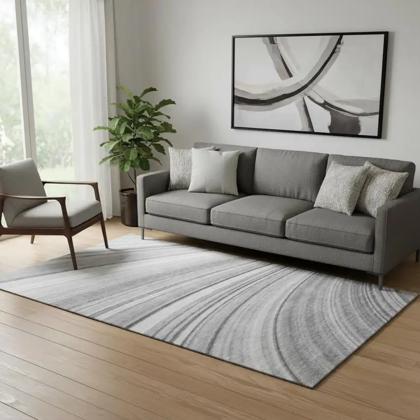 Gray And Ivory Abstract Washable Area Rug With UV Protection Photo 2