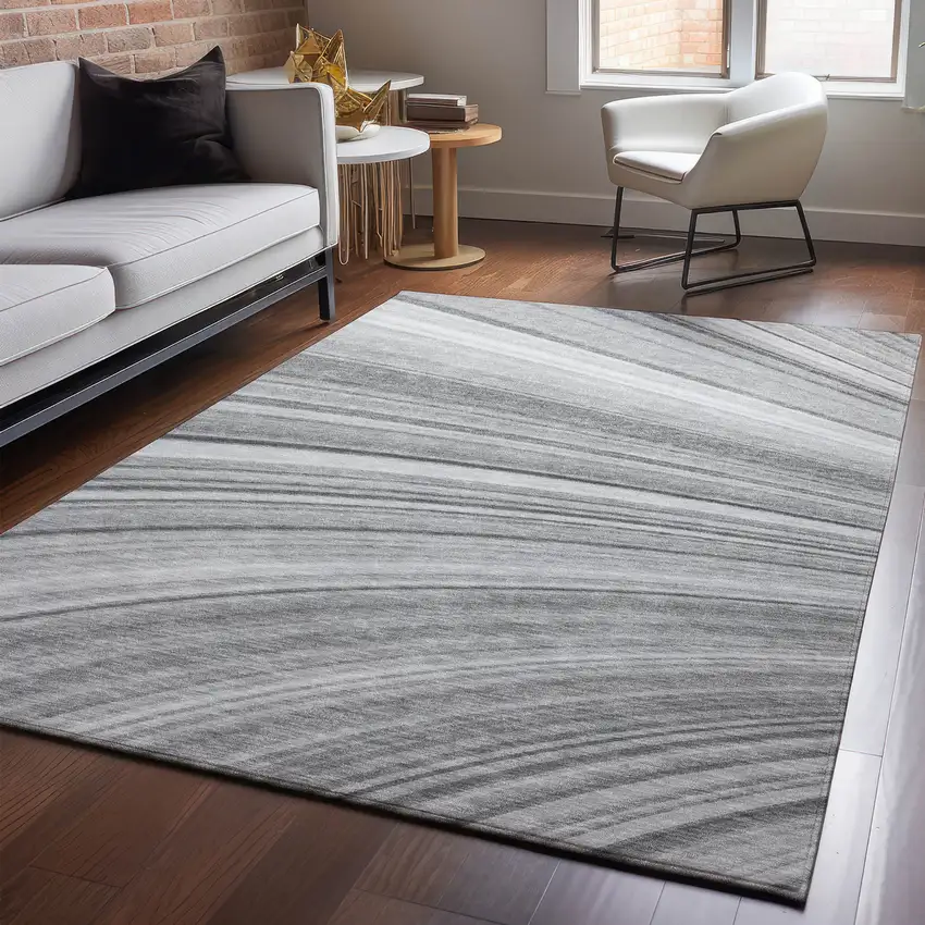 Gray And Ivory Abstract Washable Area Rug With UV Protection Photo 5