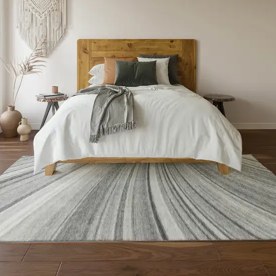 Gray And Ivory Abstract Washable Area Rug With UV Protection Photo 5