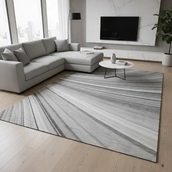 Gray And Ivory Abstract Washable Area Rug With UV Protection Photo 2