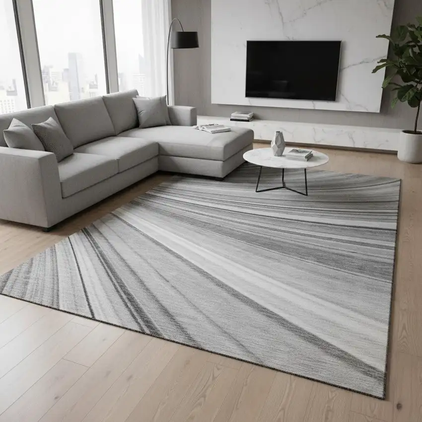 Gray And Ivory Abstract Washable Area Rug With UV Protection Photo 2