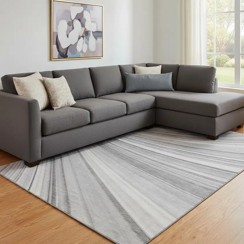 Gray And Ivory Abstract Washable Area Rug With UV Protection Photo 1
