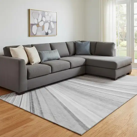 Gray And Ivory Abstract Washable Area Rug With UV Protection Photo 1