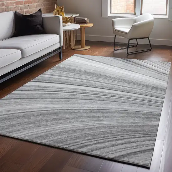 Gray And Ivory Abstract Washable Area Rug With UV Protection Photo 5