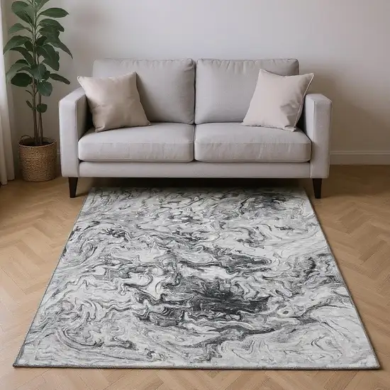 Gray And Ivory Abstract Washable Area Rug With UV Protection Photo 2