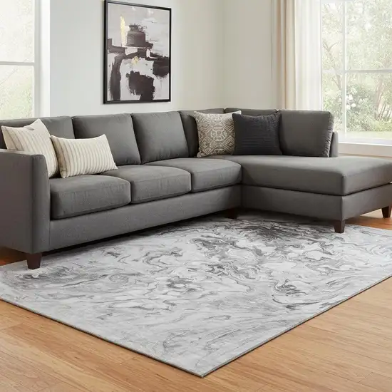 Gray And Ivory Abstract Washable Area Rug With UV Protection Photo 1