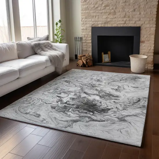 Gray And Ivory Abstract Washable Area Rug With UV Protection Photo 6
