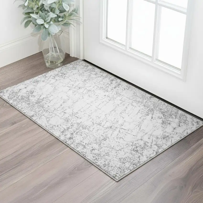 Gray And Ivory Abstract Washable Area Rug With UV Protection Photo 2