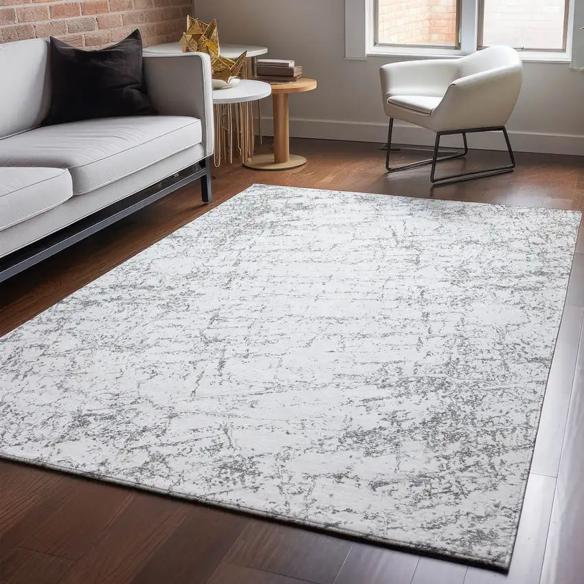 Gray And Ivory Abstract Washable Area Rug With UV Protection Photo 4