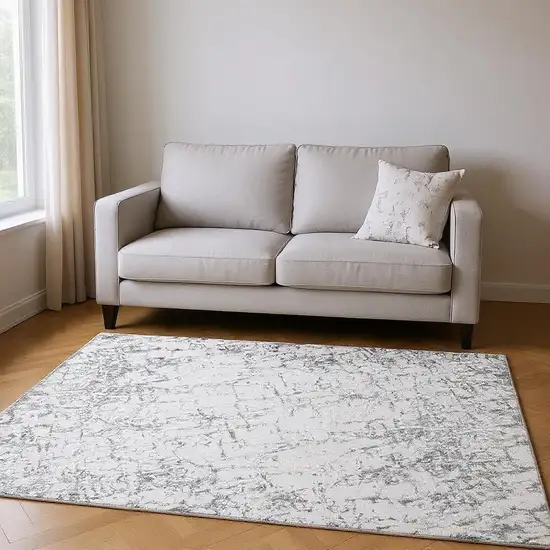 Gray And Ivory Abstract Washable Area Rug With UV Protection Photo 2