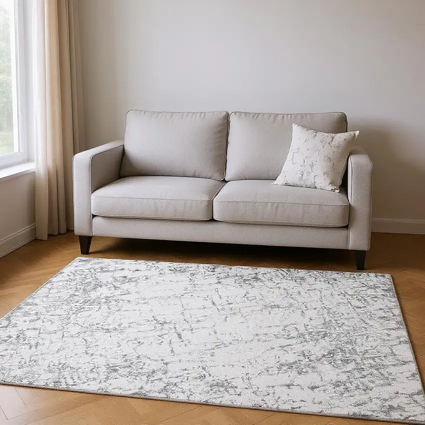 Gray And Ivory Abstract Washable Area Rug With UV Protection Photo 2