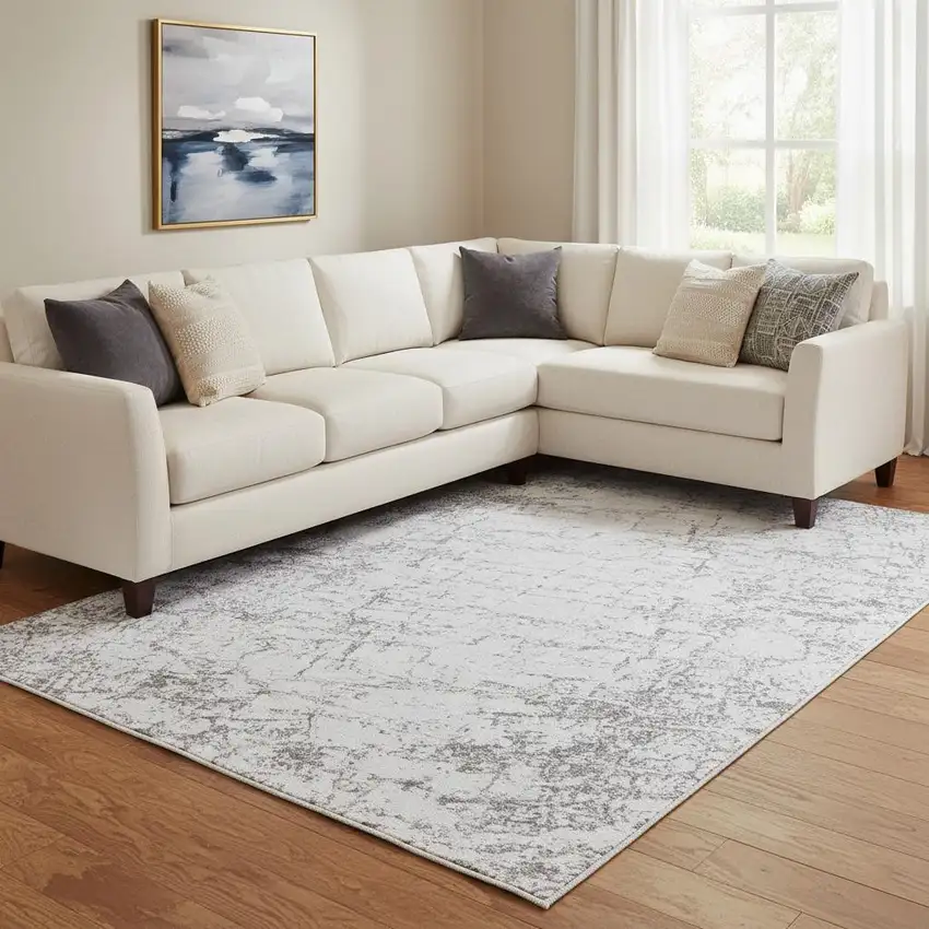 Gray And Ivory Abstract Washable Area Rug With UV Protection Photo 1