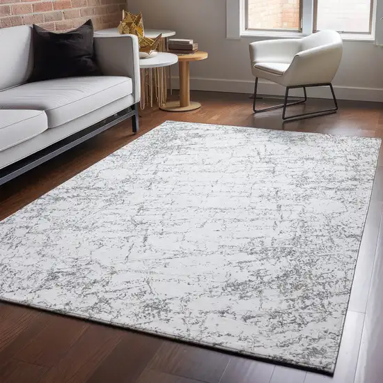 Gray And Ivory Abstract Washable Area Rug With UV Protection Photo 5