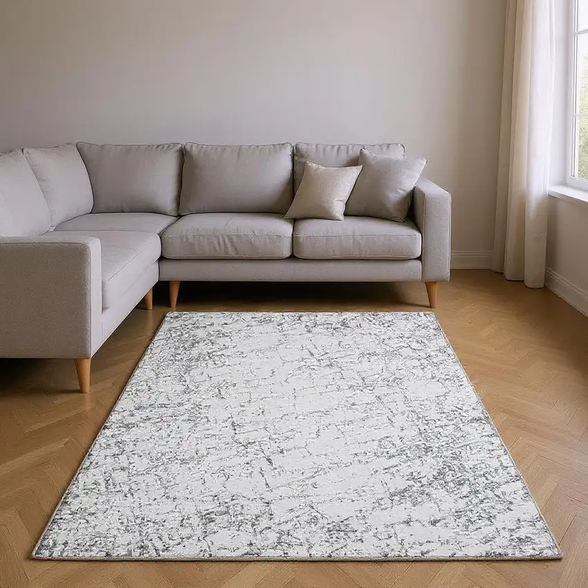 Gray And Ivory Abstract Washable Area Rug With UV Protection Photo 2