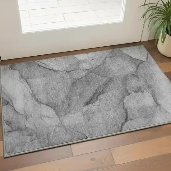 Gray And Ivory Abstract Washable Area Rug With UV Protection Photo 2