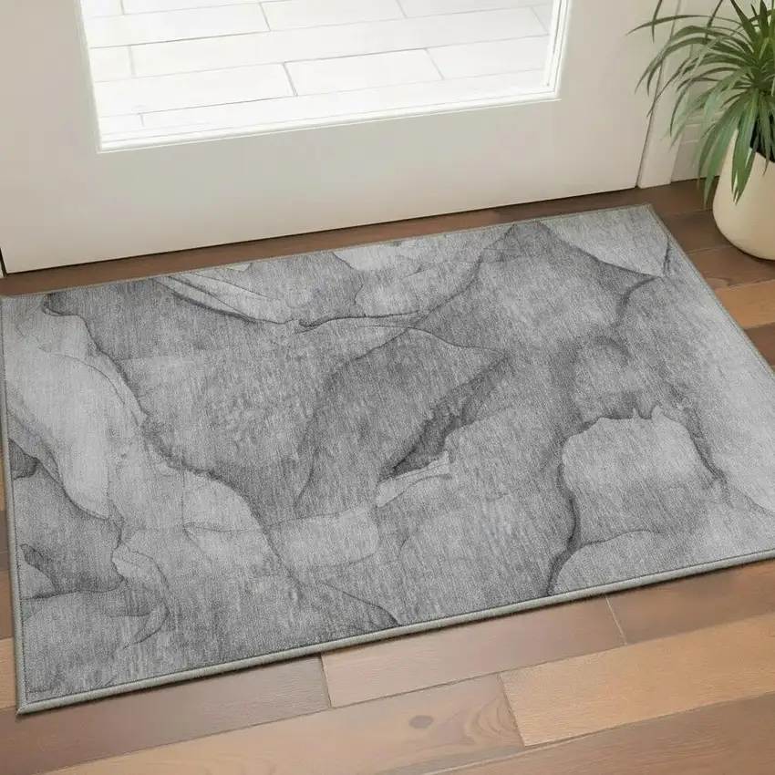 Gray And Ivory Abstract Washable Area Rug With UV Protection Photo 2