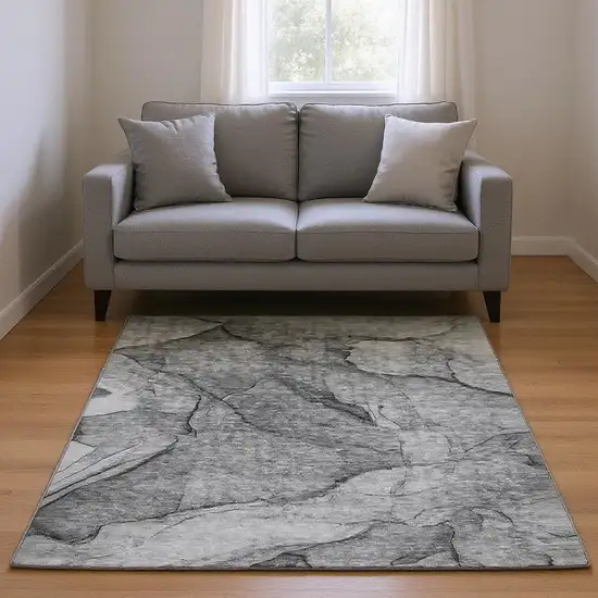 Gray And Ivory Abstract Washable Area Rug With UV Protection Photo 2