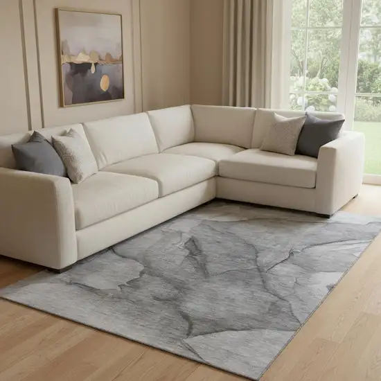 Gray And Ivory Abstract Washable Area Rug With UV Protection Photo 1
