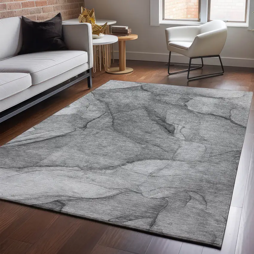 Gray And Ivory Abstract Washable Area Rug With UV Protection Photo 4