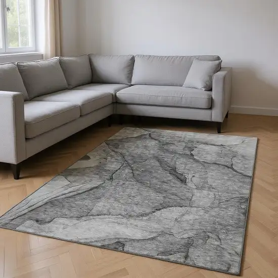 Gray And Ivory Abstract Washable Area Rug With UV Protection Photo 2