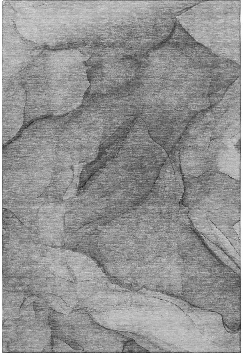 Gray And Ivory Abstract Washable Area Rug With UV Protection Photo 3