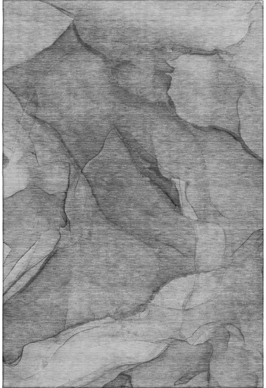 Gray And Ivory Abstract Washable Area Rug With UV Protection Photo 1