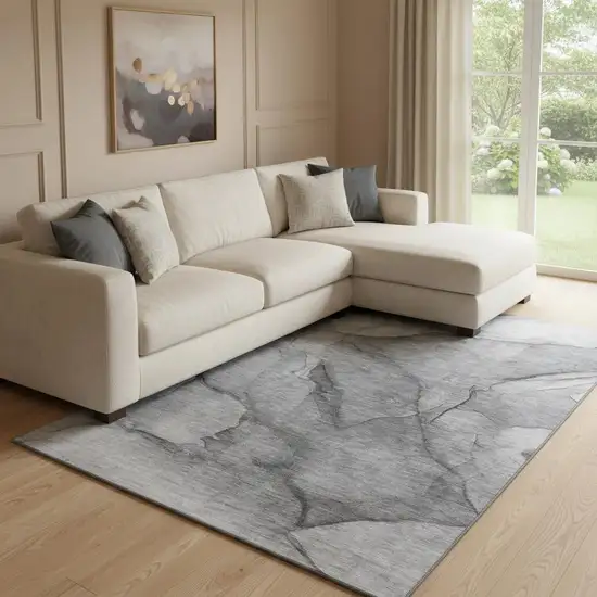 Gray And Ivory Abstract Washable Area Rug With UV Protection Photo 1
