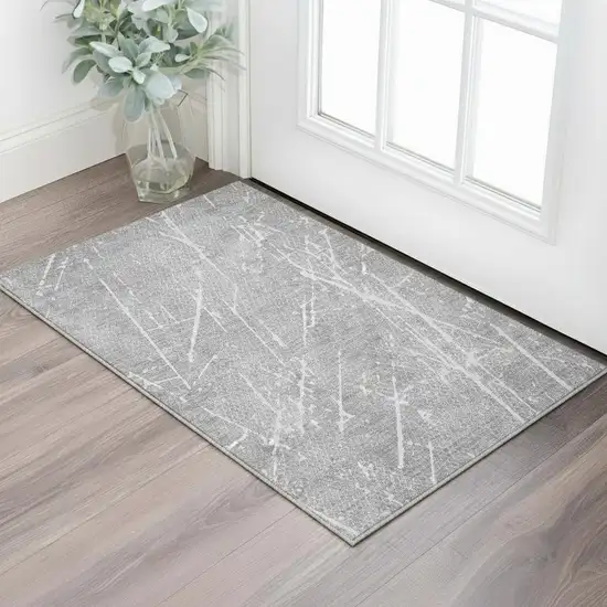 Gray And Ivory Abstract Washable Area Rug With UV Protection Photo 2