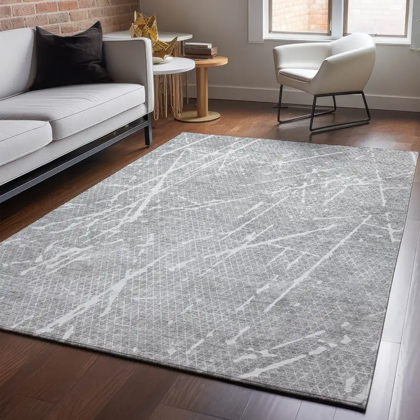 Gray And Ivory Abstract Washable Area Rug With UV Protection Photo 3