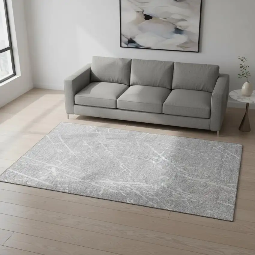 Gray And Ivory Abstract Washable Area Rug With UV Protection Photo 2
