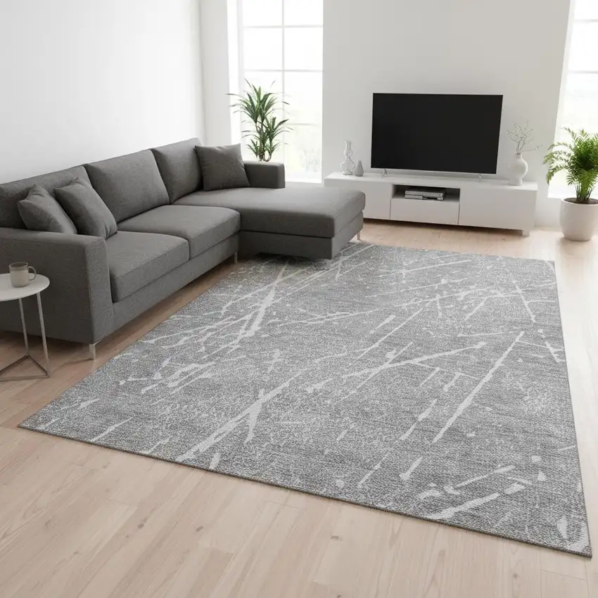 Gray And Ivory Abstract Washable Area Rug With UV Protection Photo 1